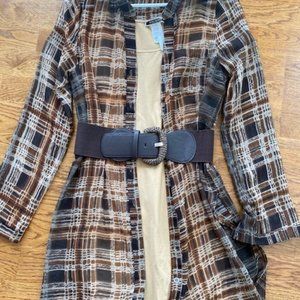 3 items, Sheer dress with wide belt & long shell